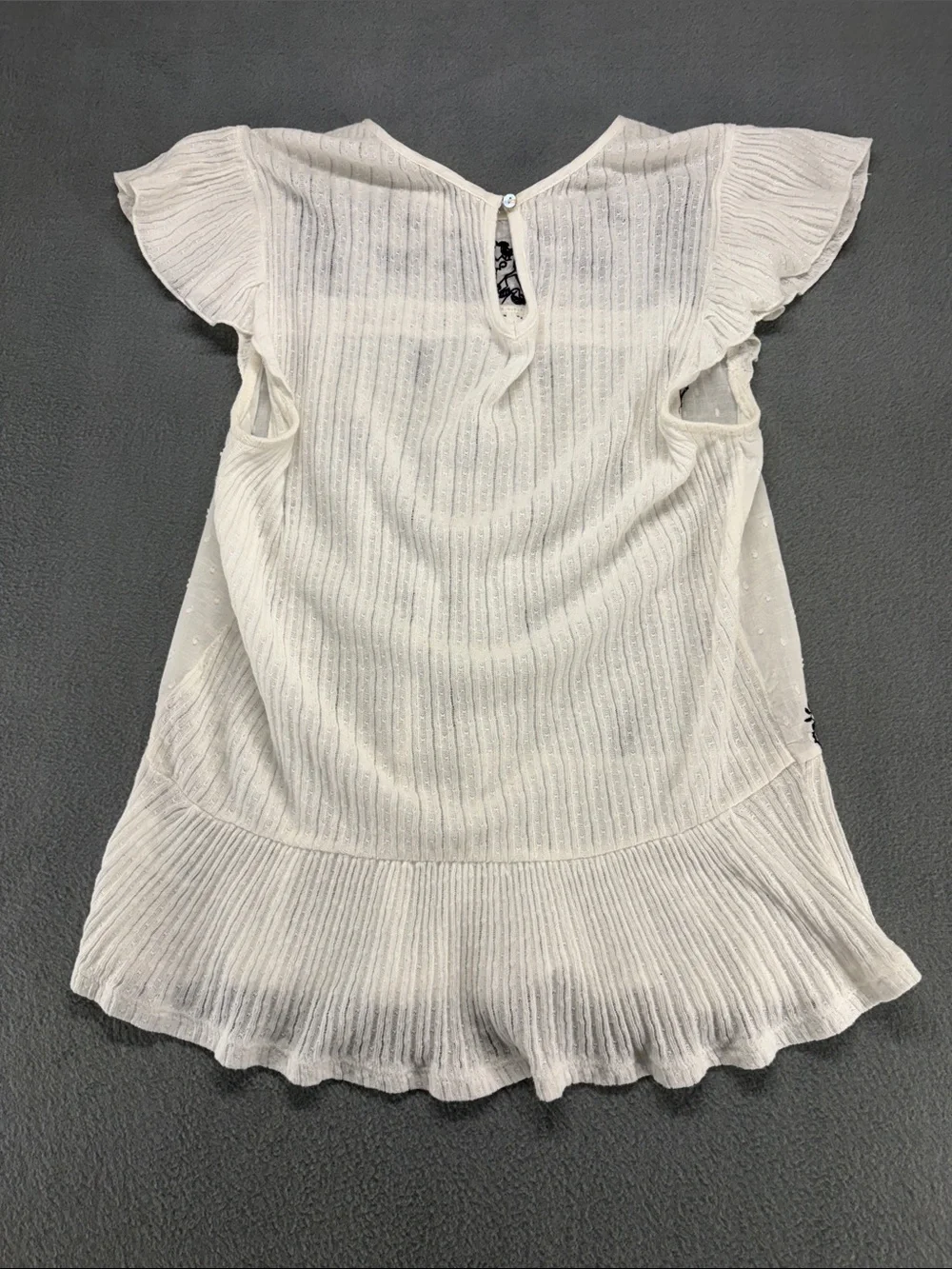 Lucky Brand Flowy White Blouse with Navy Floral Embroidery Cottagecore Boho